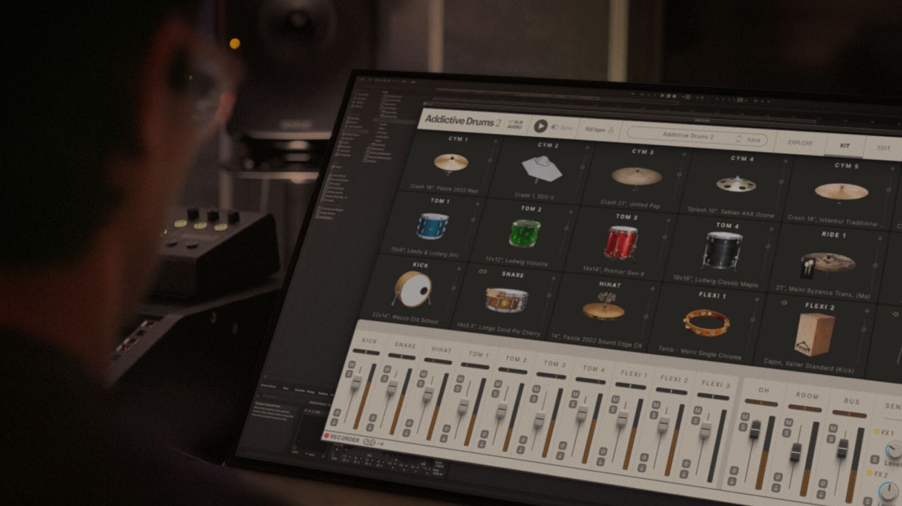 Addictive Drums 2 being used in a studio